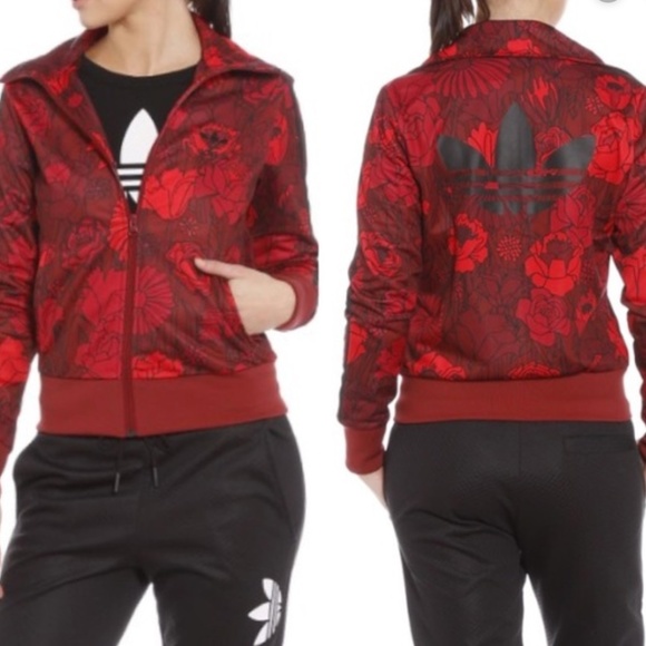 Adidas Jackets & Blazers - Adidas Firebird red and black floral track jacket